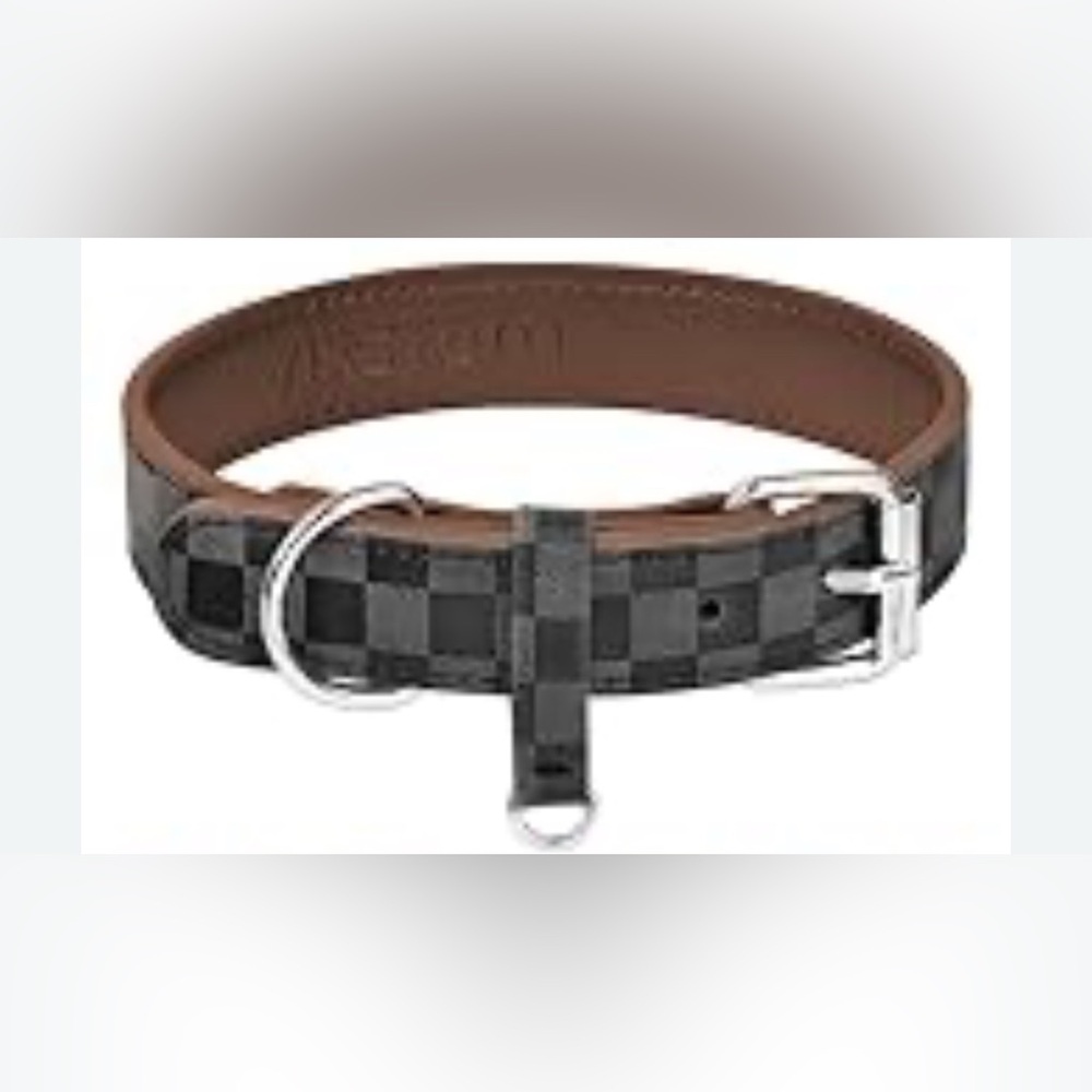 NEW Gray Dog Collar Plaid Adjustable Pet Puppy Collar Large